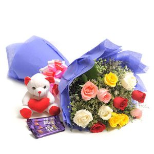 flower bouquet with teddy gift